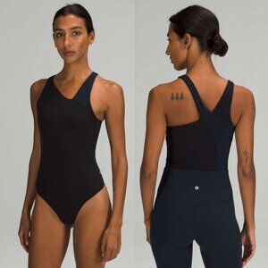 Lululemon Nulu Asymmetrical Bodysuit In Black / True Navy Size 12